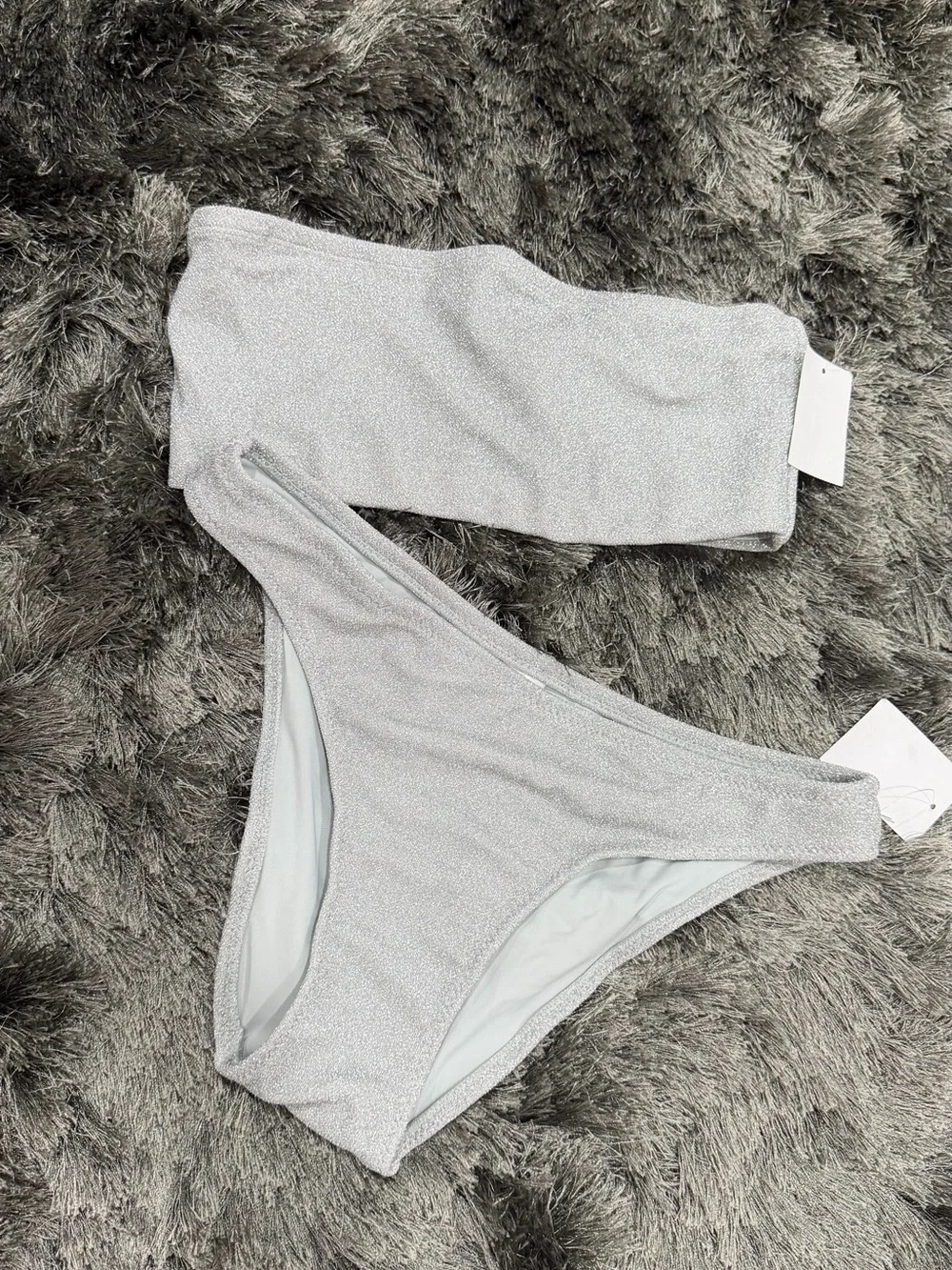 Good American Sparkle Strapless Bikini Set — Silver